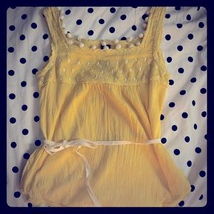Lithe Crochet Pom Pom Top Anthropologie Yellow 0